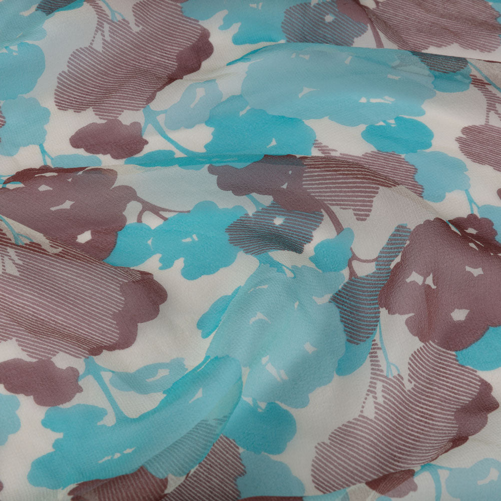Turquoise, Chocolate and Cream Forest Silhouettes Silk Chiffon Turquoise, Chocolate and Cream Forest Silhouettes Silk Chiffon
