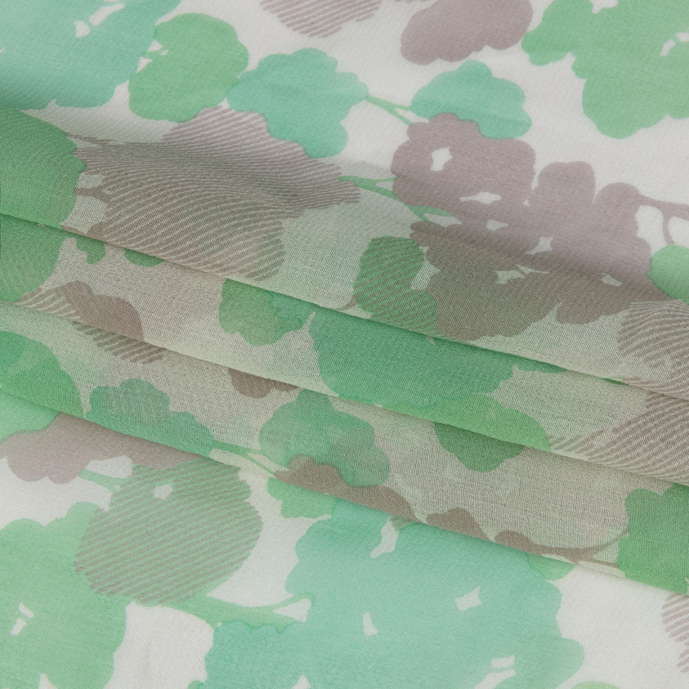 Green, Taupe and Cream Forest Silhouettes Silk Chiffon Full Green, Taupe and Cream Forest Silhouettes Silk Chiffon Full