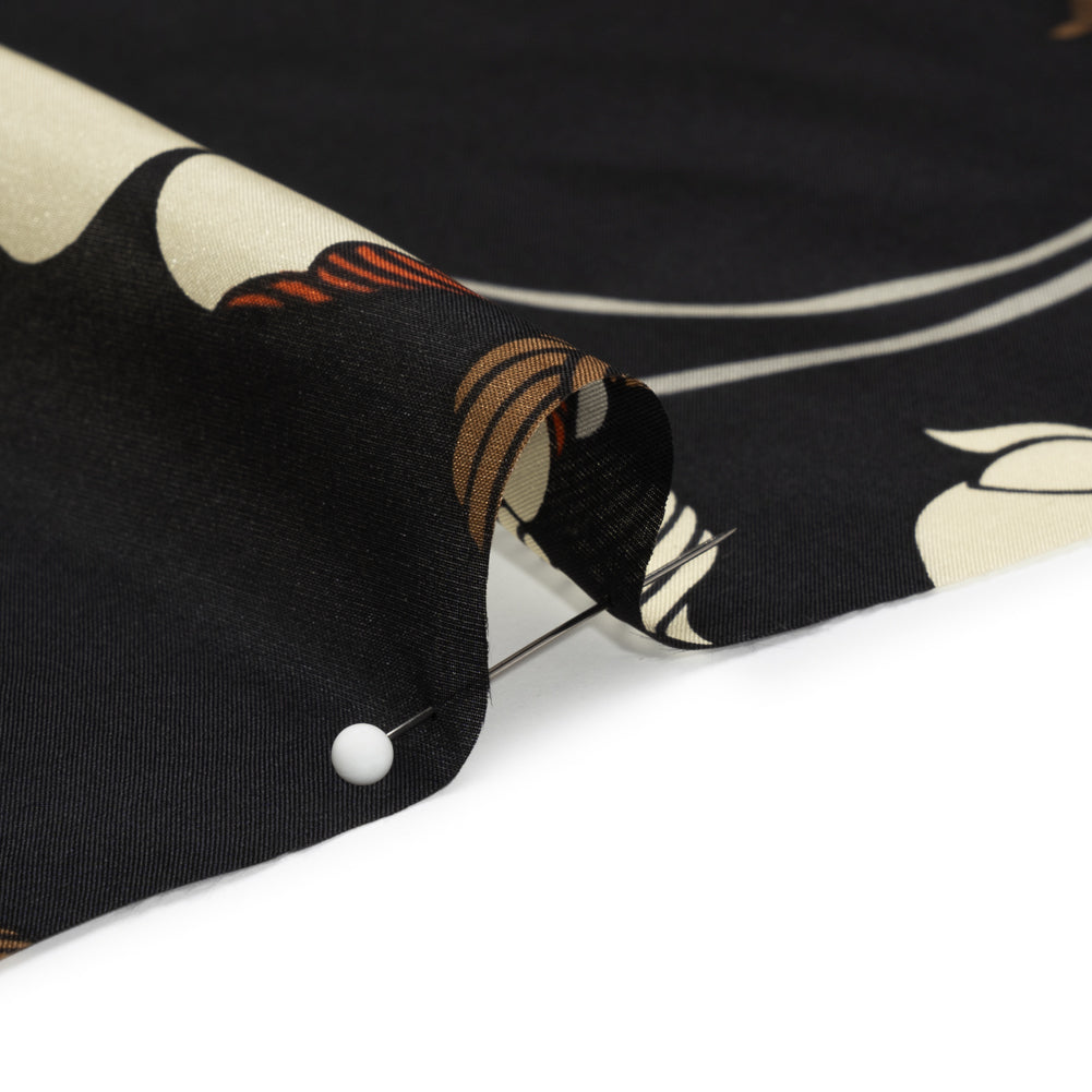 Black, Brown and Cream Floral China Silk/Habotai Folded Black, Brown and Cream Floral China Silk/Habotai Folded
