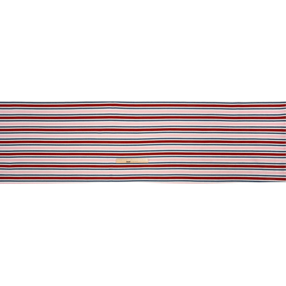 Oscar De La Renta Pink, Red and Metallic Blue Striped Stretch Interlock Knit Full Oscar De La Renta Pink, Red and Metallic Blue Striped Stretch Interlock Knit Full