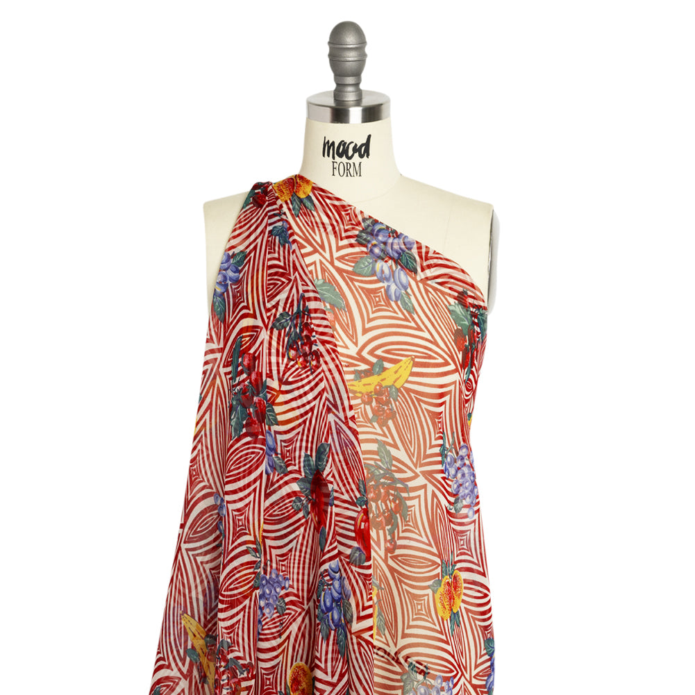 Red, White, and Green Op Art Fruits Silk Chiffon Detail Red, White, and Green Op Art Fruits Silk Chiffon Detail