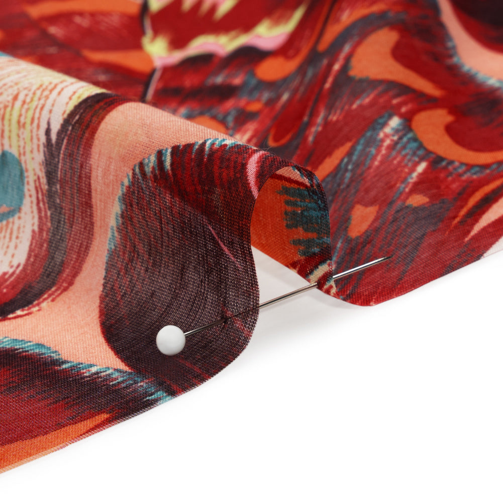 Silk and Cotton Voile - Red, Pink and Turquoise Butterfly Wings Folded Silk and Cotton Voile - Red, Pink and Turquoise Butterfly Wings Folded