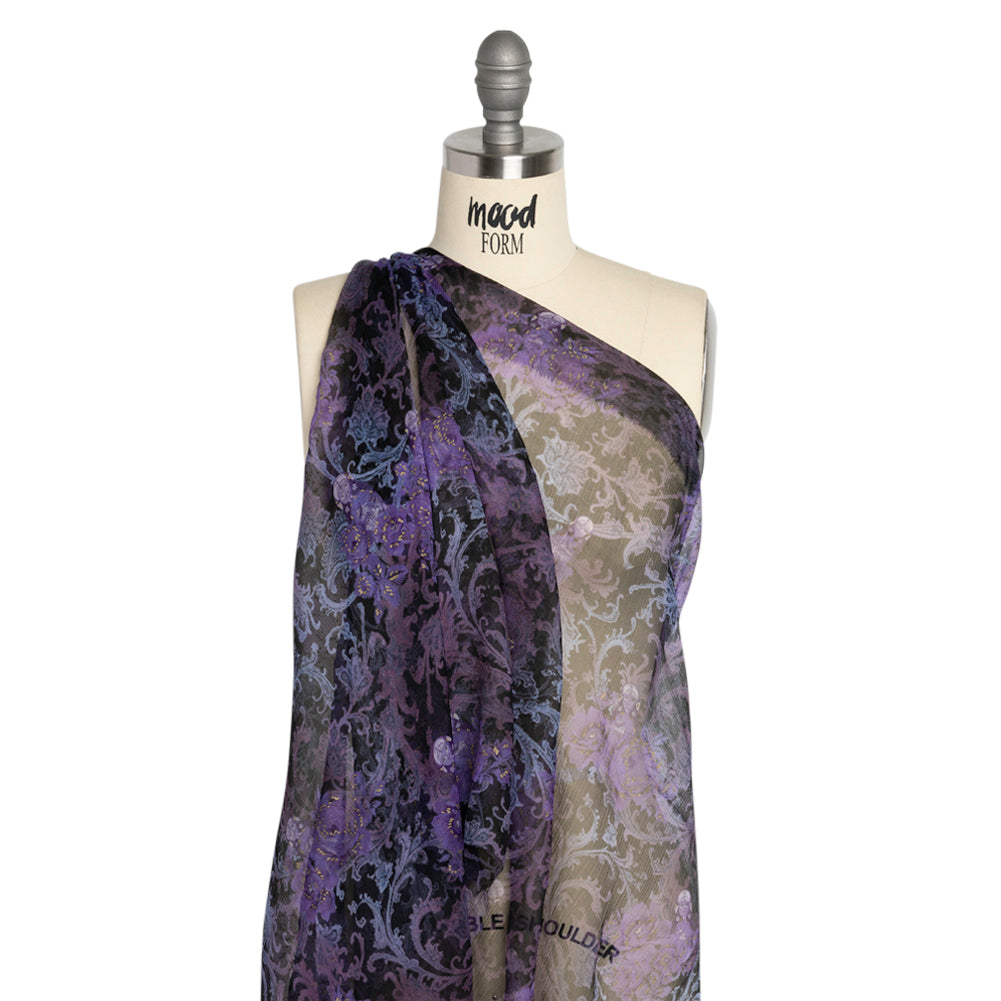 Purple, Black and Metallic Gold Matryoshka Doll Garden Crinkled Silk Chiffon Detail Purple, Black and Metallic Gold Matryoshka Doll Garden Crinkled Silk Chiffon Detail