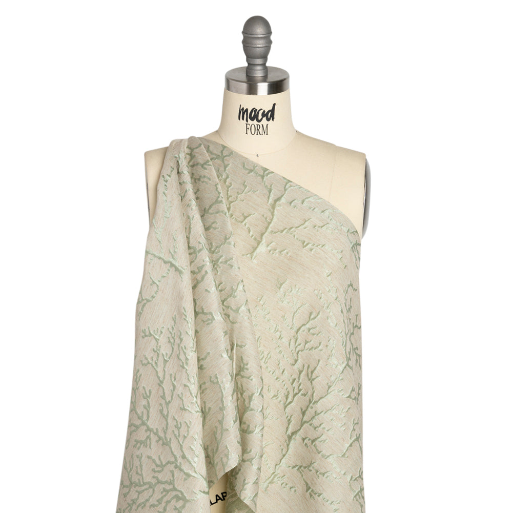 Luminous Sage Green and Heathered Beige Winter Trees Lightweight Polyester and Linen Brocade Luminous Sage Green and Heathered Beige Winter Trees Lightweight Polyester and Linen Brocade