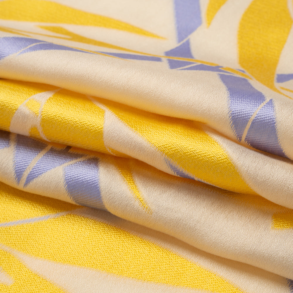 Yellow, Periwinkle and Beige Bamboo Lattice Lightweight Polyester and Viscose Luxury Brocade Yellow, Periwinkle and Beige Bamboo Lattice Lightweight Polyester and Viscose Luxury Brocade