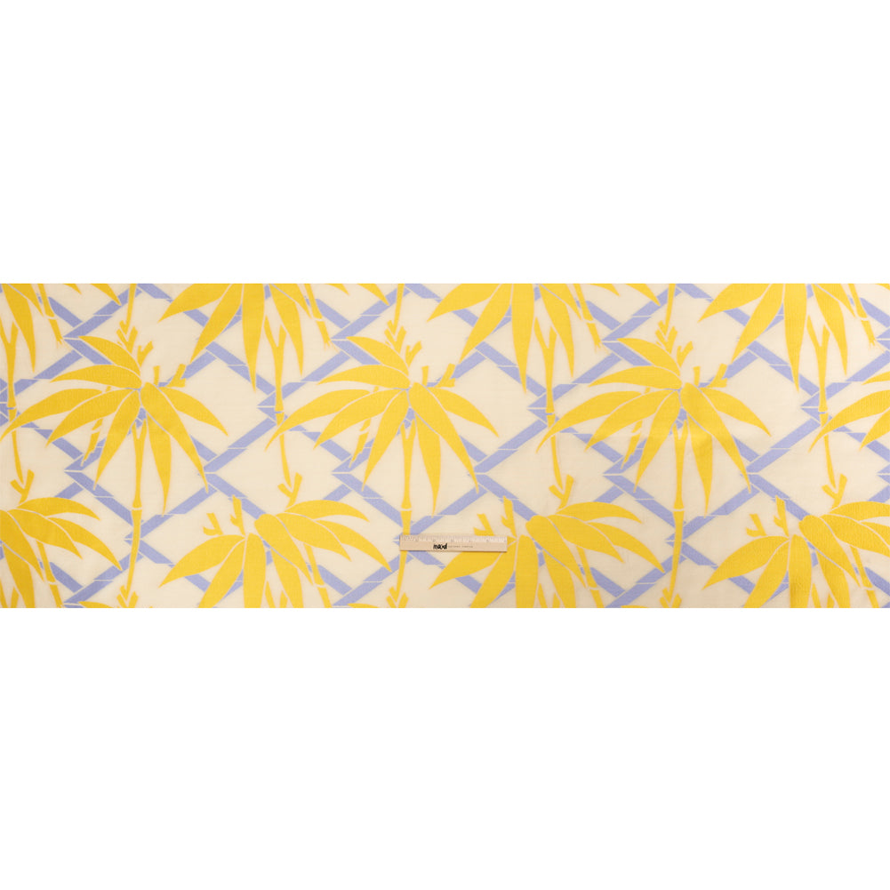 Yellow, Periwinkle and Beige Bamboo Lattice Lightweight Polyester and Viscose Luxury Brocade Yellow, Periwinkle and Beige Bamboo Lattice Lightweight Polyester and Viscose Luxury Brocade