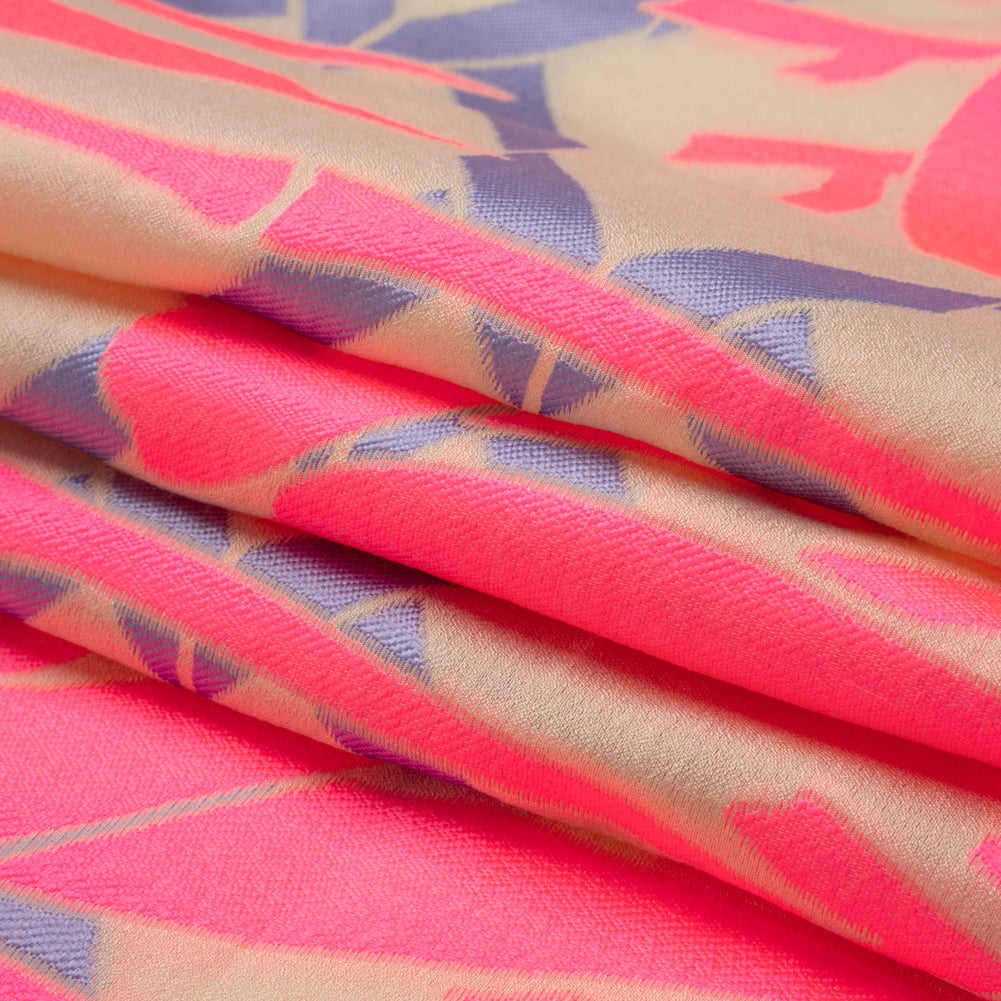 Neon Pink, Periwinkle and Beige Bamboo Lattice Lightweight Polyester and Viscose Luxury Brocade Neon Pink, Periwinkle and Beige Bamboo Lattice Lightweight Polyester and Viscose Luxury Brocade