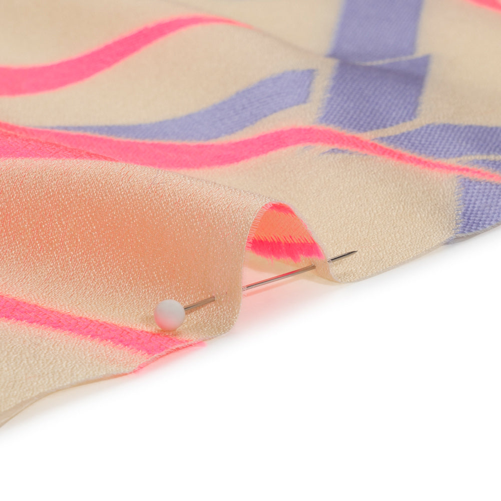 Neon Pink, Periwinkle and Beige Bamboo Lattice Lightweight Polyester and Viscose Luxury Brocade Neon Pink, Periwinkle and Beige Bamboo Lattice Lightweight Polyester and Viscose Luxury Brocade