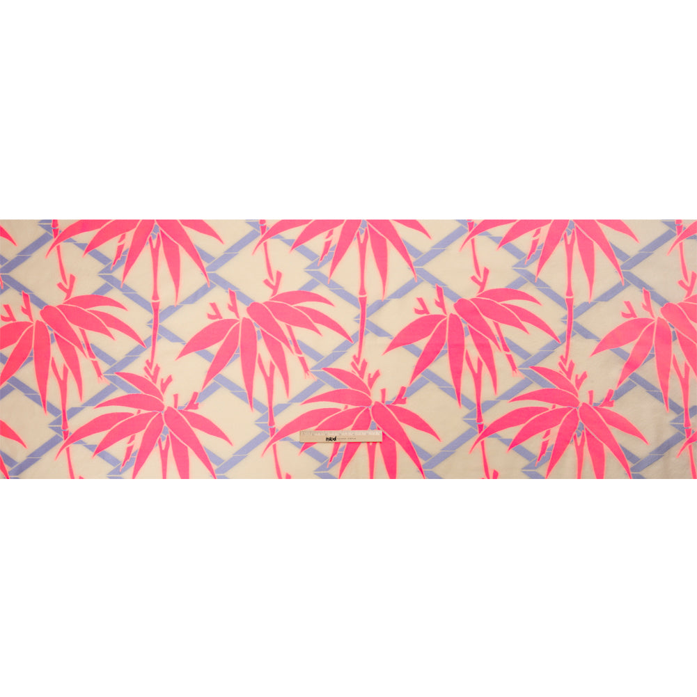 Neon Pink, Periwinkle and Beige Bamboo Lattice Lightweight Polyester and Viscose Luxury Brocade Neon Pink, Periwinkle and Beige Bamboo Lattice Lightweight Polyester and Viscose Luxury Brocade