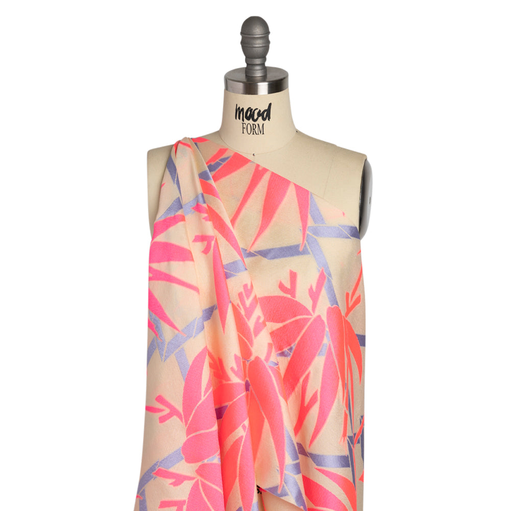 Neon Pink, Periwinkle and Beige Bamboo Lattice Lightweight Polyester and Viscose Luxury Brocade Neon Pink, Periwinkle and Beige Bamboo Lattice Lightweight Polyester and Viscose Luxury Brocade