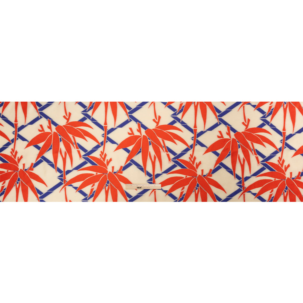 Red, Blue and Beige Bamboo Lattice Lightweight Polyester and Viscose Luxury Brocade Red, Blue and Beige Bamboo Lattice Lightweight Polyester and Viscose Luxury Brocade