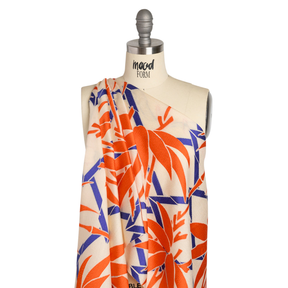 Red, Blue and Beige Bamboo Lattice Lightweight Polyester and Viscose Luxury Brocade Red, Blue and Beige Bamboo Lattice Lightweight Polyester and Viscose Luxury Brocade
