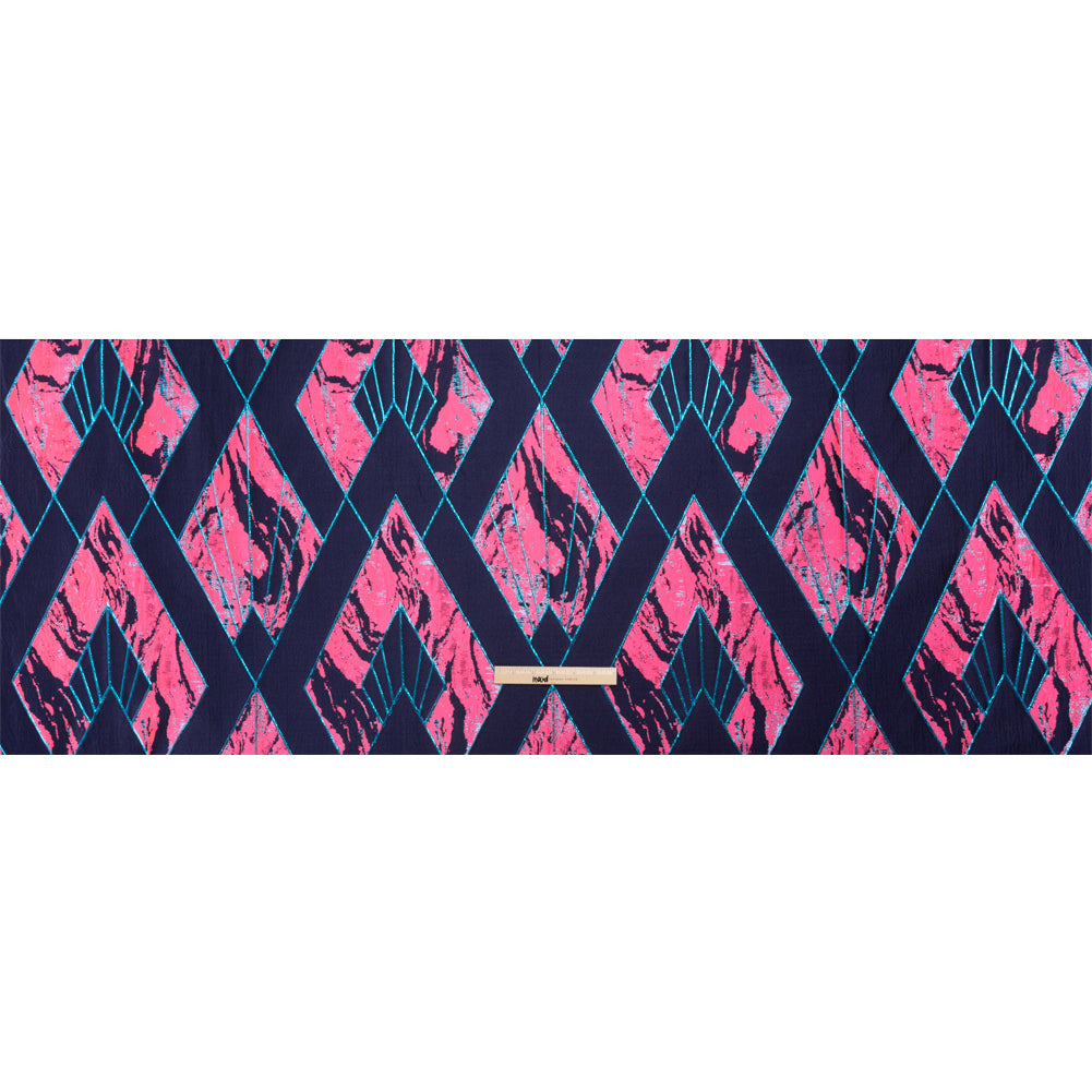 Metallic Teal, Navy and Hot Pink Diamond Dreams Luxury Brocade Metallic Teal, Navy and Hot Pink Diamond Dreams Luxury Brocade