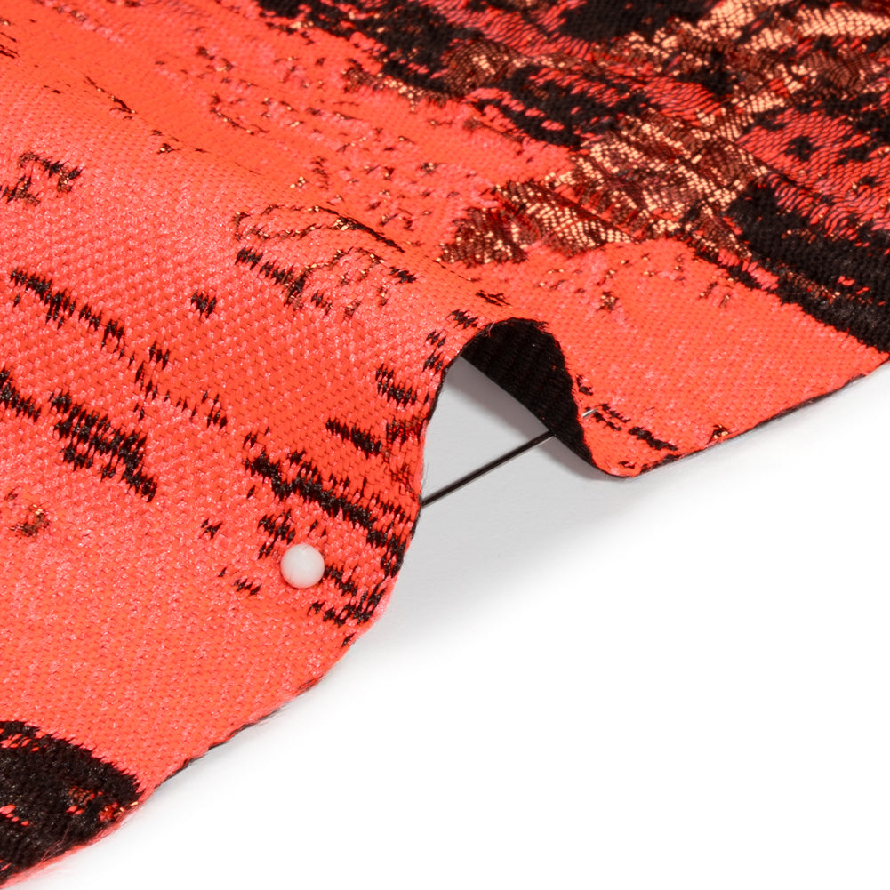 Metallic Copper, Neon Coral and Black Exploding Flowers and Brushstrokes Luxury Brocade Metallic Copper, Neon Coral and Black Exploding Flowers and Brushstrokes Luxury Brocade