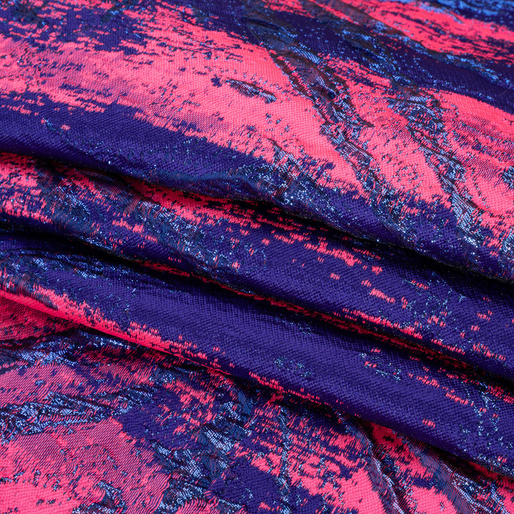 Metallic Blue, Royal and Hot Pink Exploding Flowers and Brushstrokes Luxury Brocade Metallic Blue, Royal and Hot Pink Exploding Flowers and Brushstrokes Luxury Brocade
