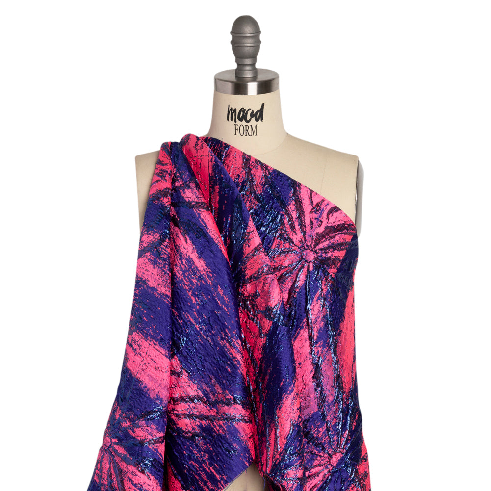 Metallic Blue, Royal and Hot Pink Exploding Flowers and Brushstrokes Luxury Brocade Metallic Blue, Royal and Hot Pink Exploding Flowers and Brushstrokes Luxury Brocade