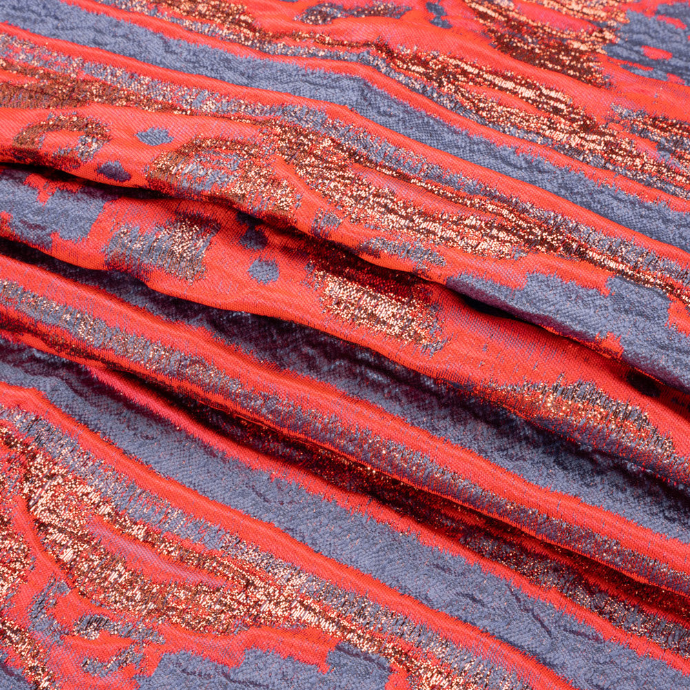 Metallic Copper, Neon Pink and Periwinkle Inkblot Stripes Luxury Brocade - Folded Metallic Copper, Neon Pink and Periwinkle Inkblot Stripes Luxury Brocade - Folded
