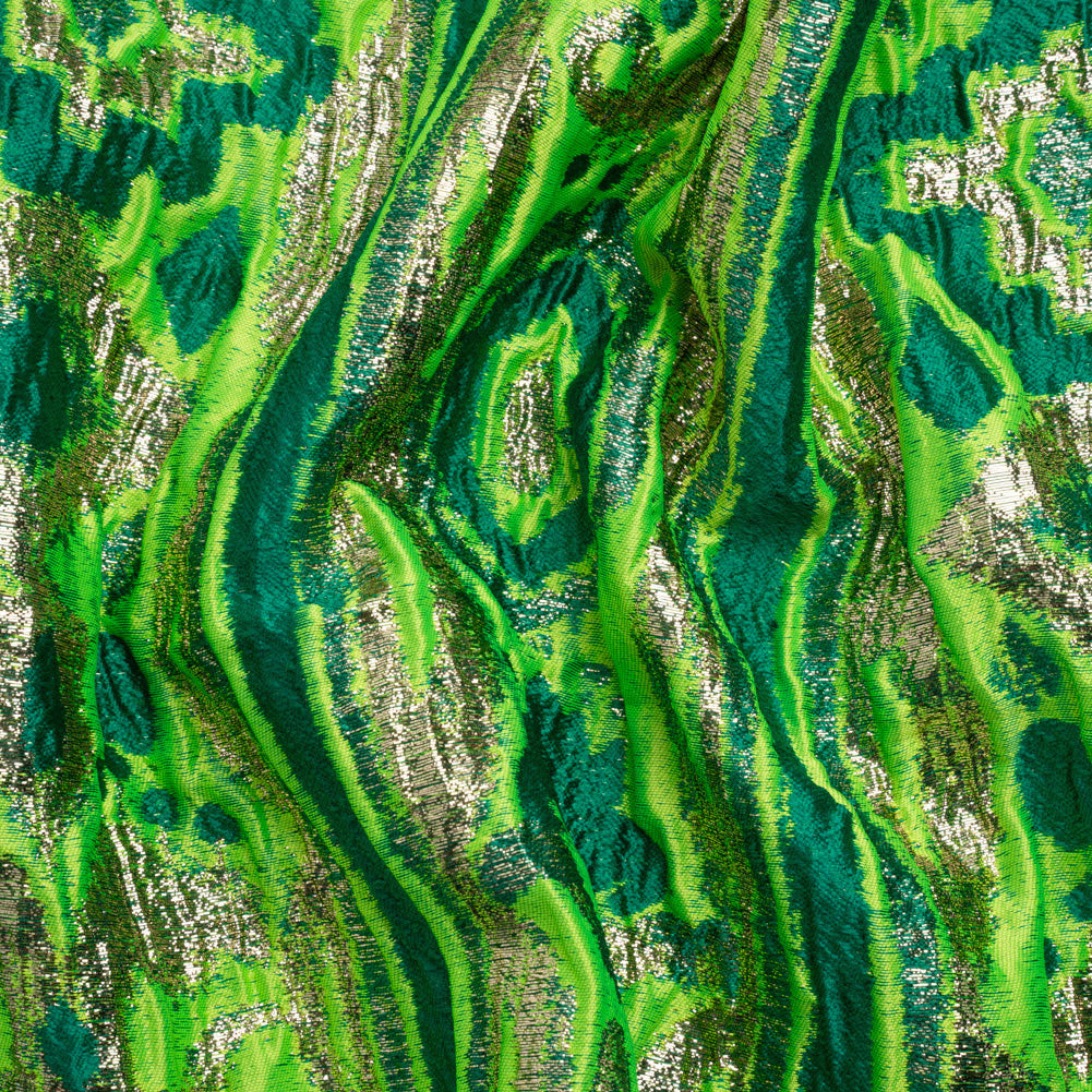 Metallic Gold, Lime and Teal Inkblot Stripes Luxury Brocade Metallic Gold, Lime and Teal Inkblot Stripes Luxury Brocade