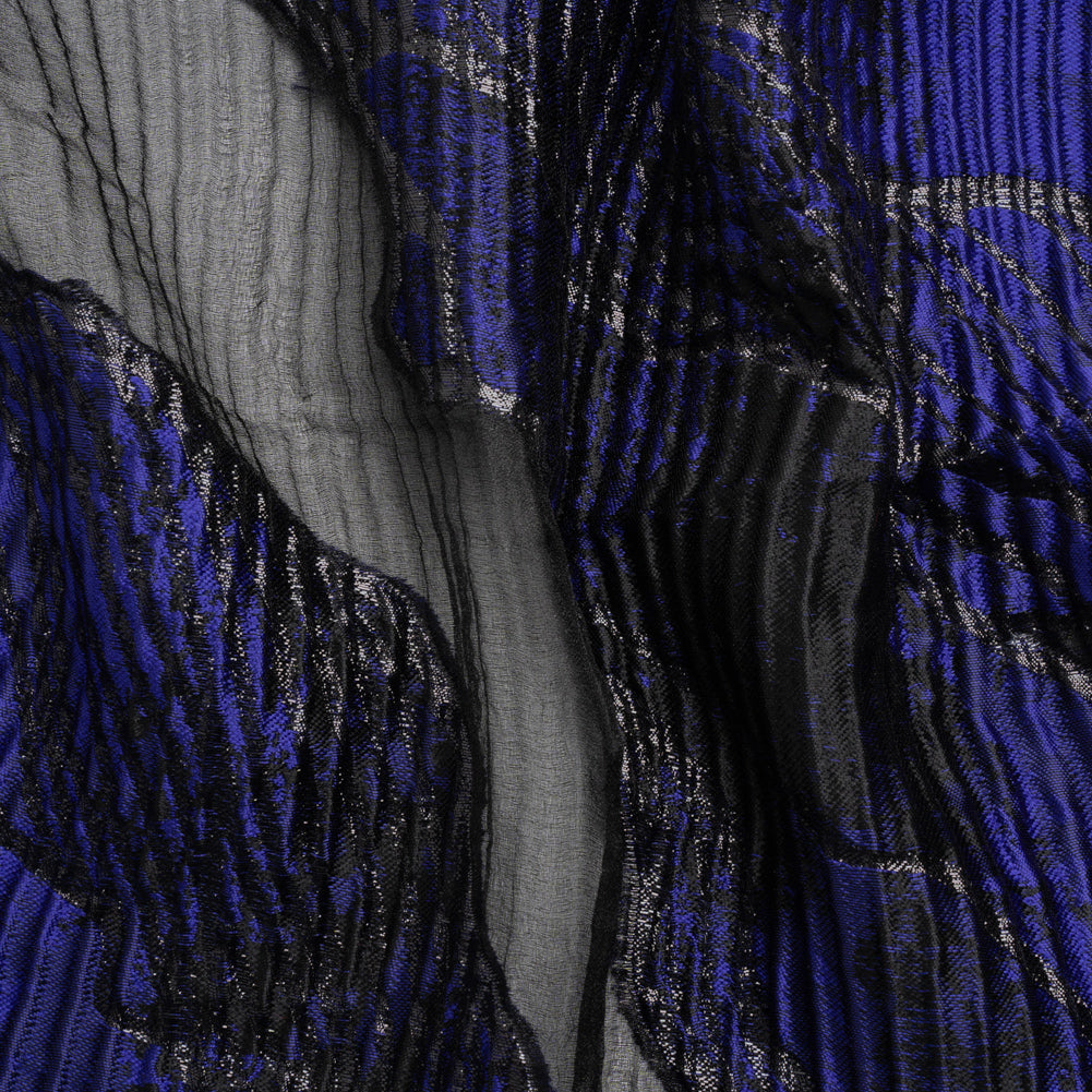 Metallic Black and Bright Navy Abstract Formations Ribbed Burnout Luxury Brocade Metallic Black and Bright Navy Abstract Formations Ribbed Burnout Luxury Brocade