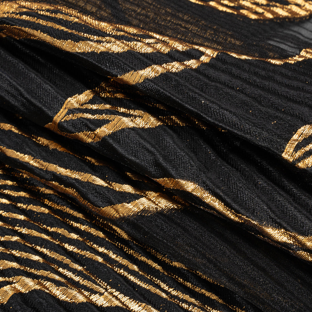 Metallic Gold and Black Abstract Formations Ribbed Burnout Luxury Brocade - Folded Metallic Gold and Black Abstract Formations Ribbed Burnout Luxury Brocade - Folded