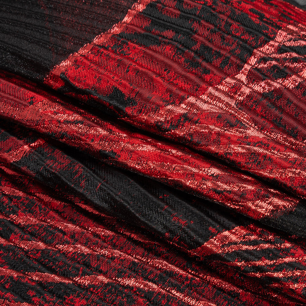 Metallic Red and Black Abstract Formations Ribbed Burnout Luxury Brocade Metallic Red and Black Abstract Formations Ribbed Burnout Luxury Brocade