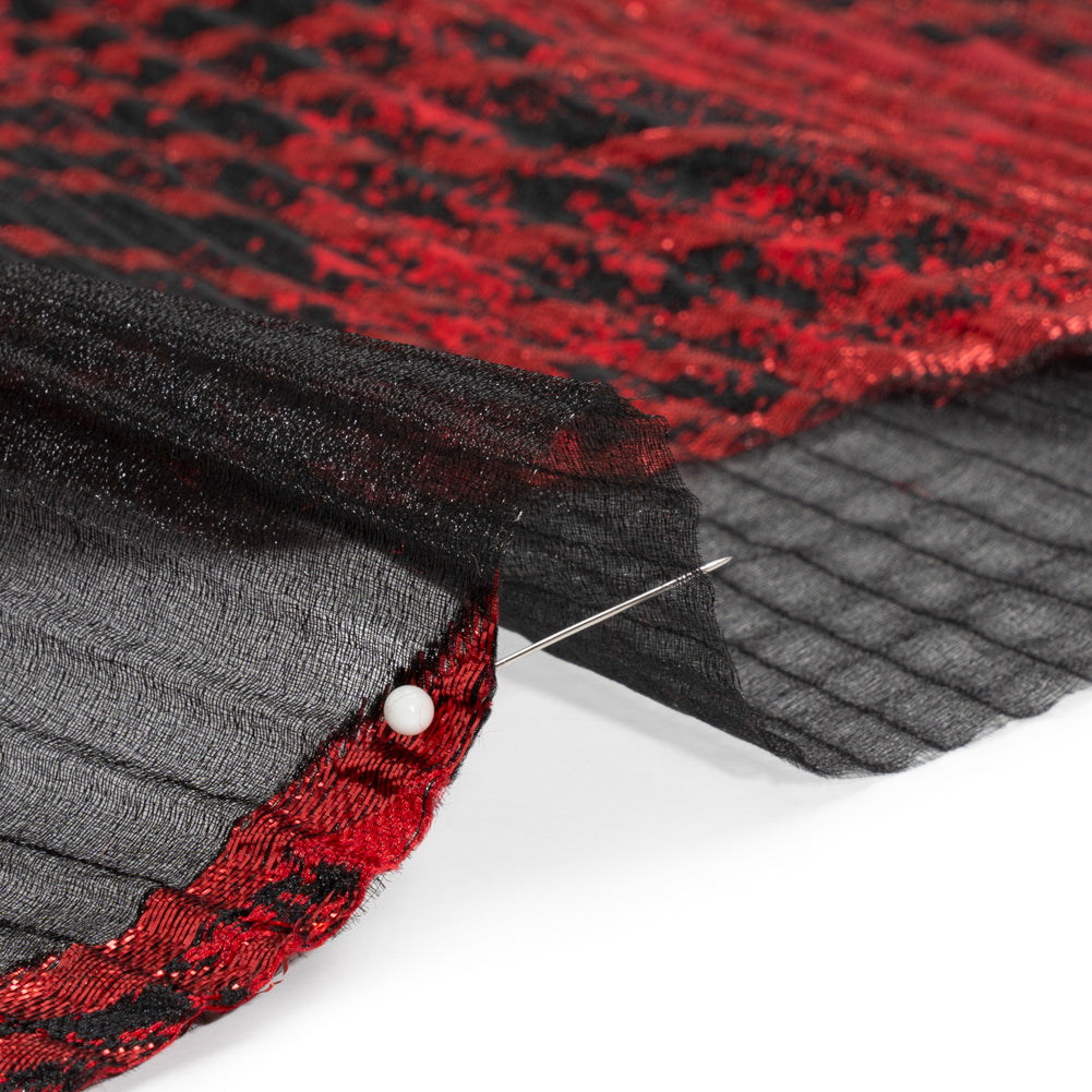 Metallic Red and Black Abstract Formations Ribbed Burnout Luxury Brocade Metallic Red and Black Abstract Formations Ribbed Burnout Luxury Brocade
