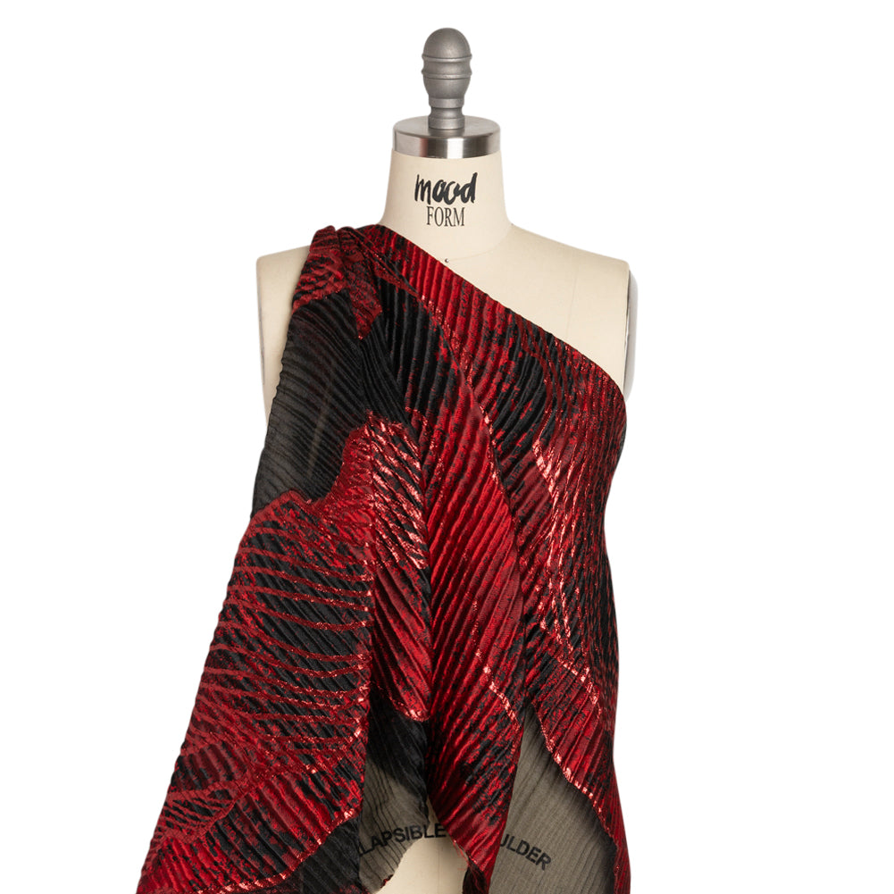 Metallic Red and Black Abstract Formations Ribbed Burnout Luxury Brocade Metallic Red and Black Abstract Formations Ribbed Burnout Luxury Brocade