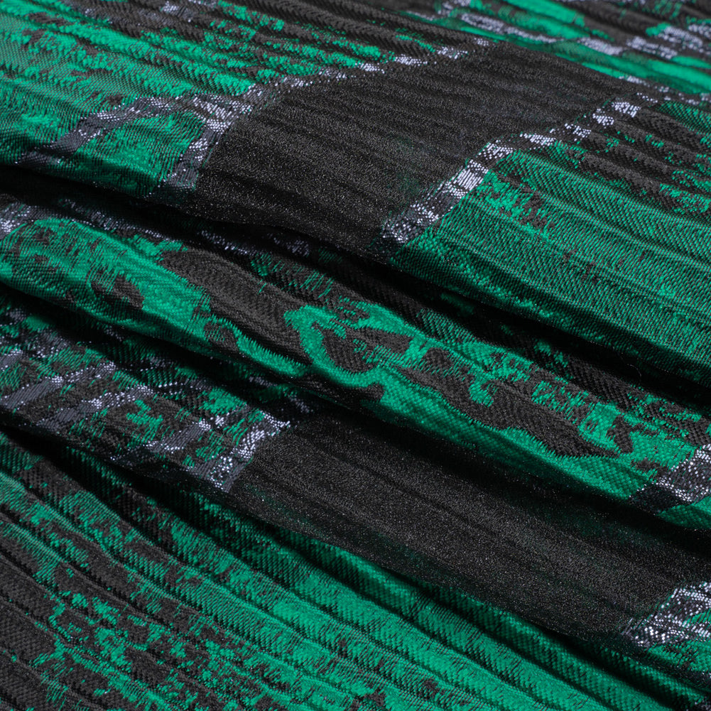 Metallic Black and Green Abstract Formations Ribbed Burnout Luxury Brocade Metallic Black and Green Abstract Formations Ribbed Burnout Luxury Brocade