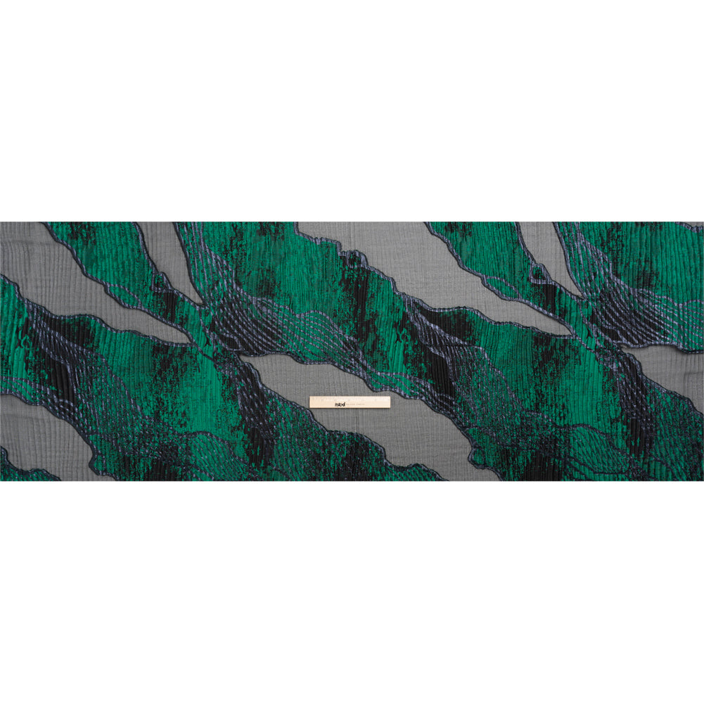 Metallic Black and Green Abstract Formations Ribbed Burnout Luxury Brocade Metallic Black and Green Abstract Formations Ribbed Burnout Luxury Brocade
