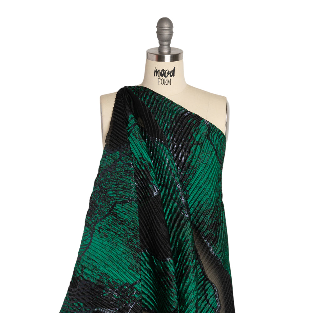 Metallic Black and Green Abstract Formations Ribbed Burnout Luxury Brocade Metallic Black and Green Abstract Formations Ribbed Burnout Luxury Brocade