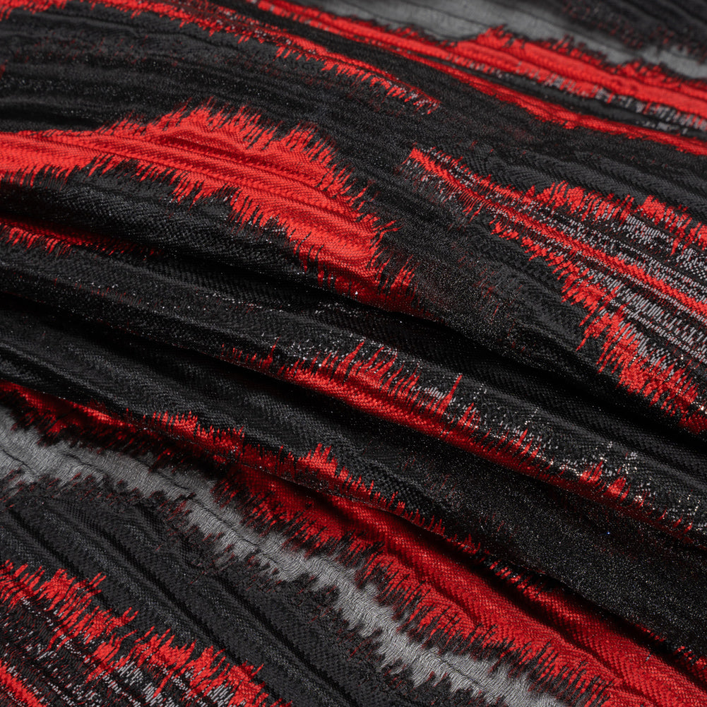 Metallic Black and Red Abstract Islands Ribbed Burnout Luxury Brocade Metallic Black and Red Abstract Islands Ribbed Burnout Luxury Brocade