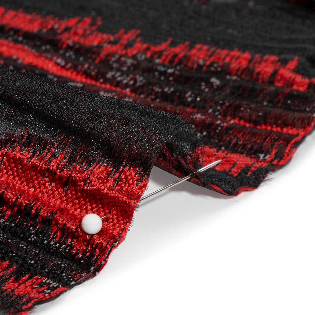 Metallic Black and Red Abstract Islands Ribbed Burnout Luxury Brocade Metallic Black and Red Abstract Islands Ribbed Burnout Luxury Brocade