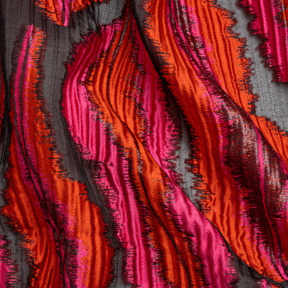 Metallic Red, Pink and Black Abstract Islands Ribbed Burnout Luxury Brocade Metallic Red, Pink and Black Abstract Islands Ribbed Burnout Luxury Brocade