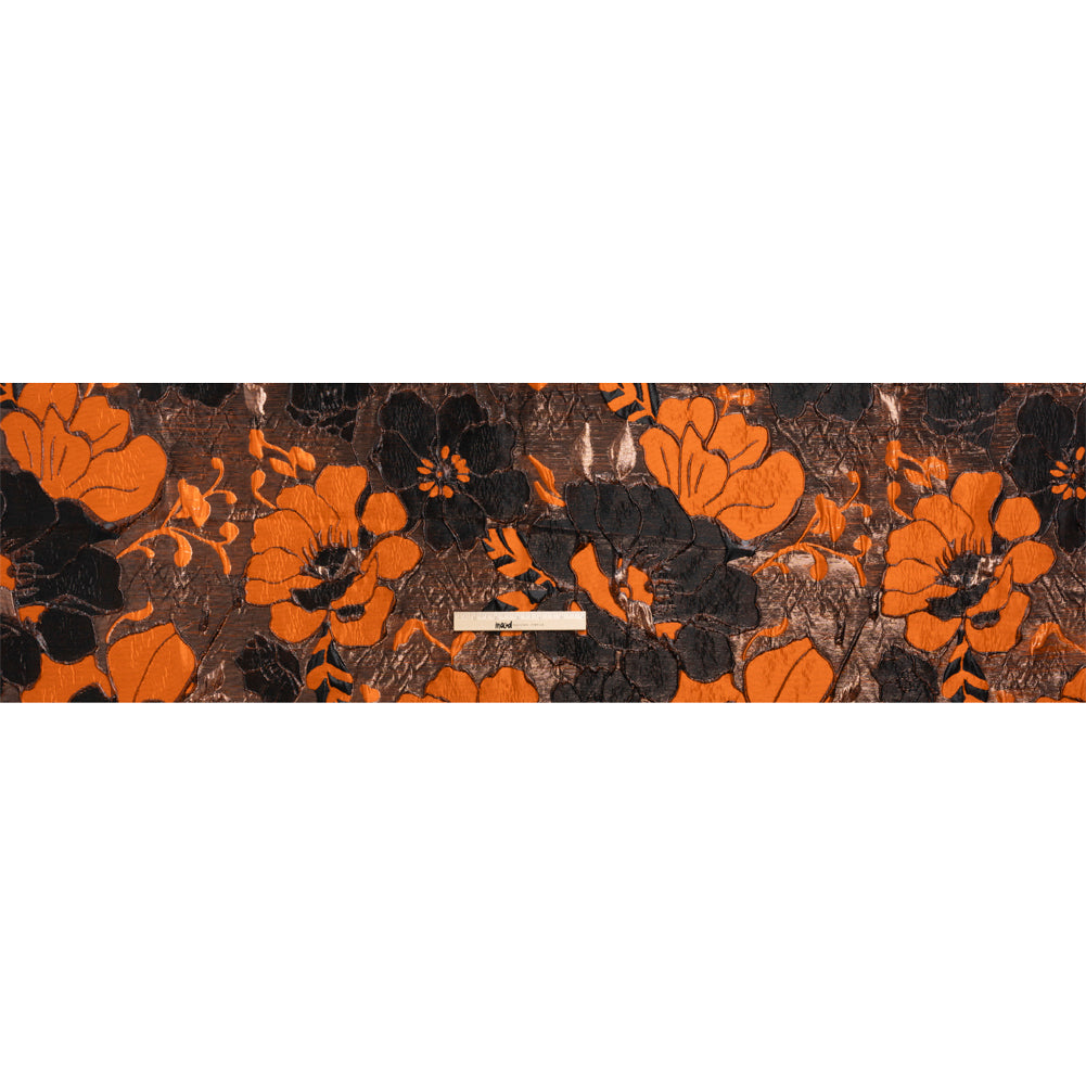 Metallic Black and Orange Floral Luxury Brocade Metallic Black and Orange Floral Luxury Brocade