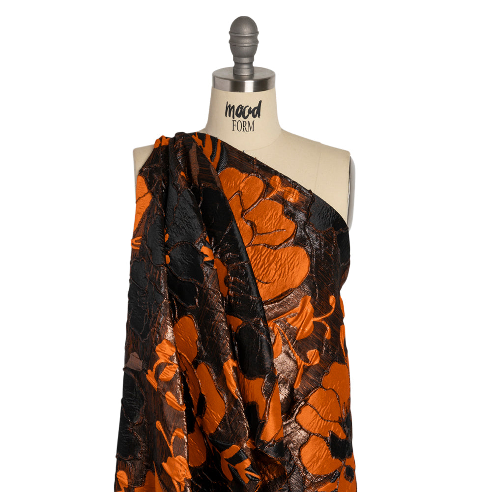 Metallic Black and Orange Floral Luxury Brocade Metallic Black and Orange Floral Luxury Brocade