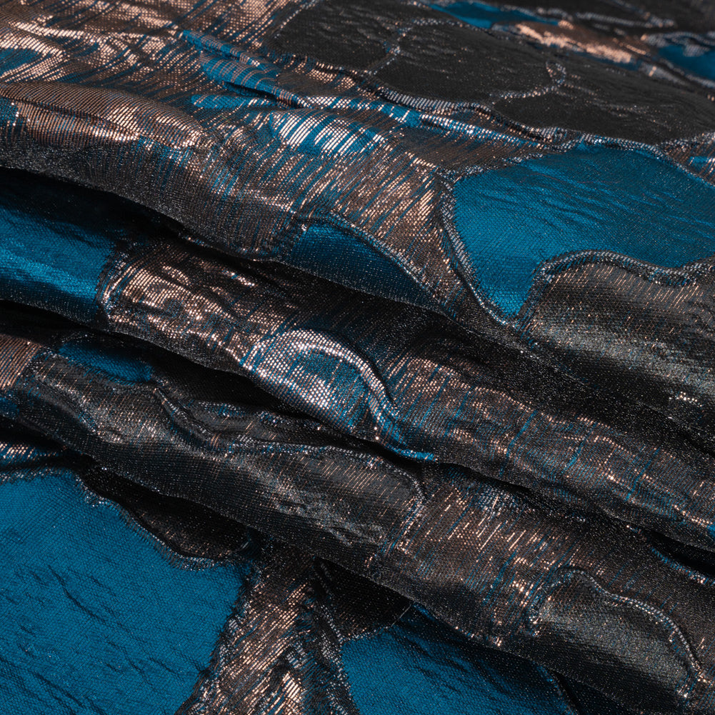 Metallic Copper, Black and Teal Floral Luxury Brocade - Folded Metallic Copper, Black and Teal Floral Luxury Brocade - Folded