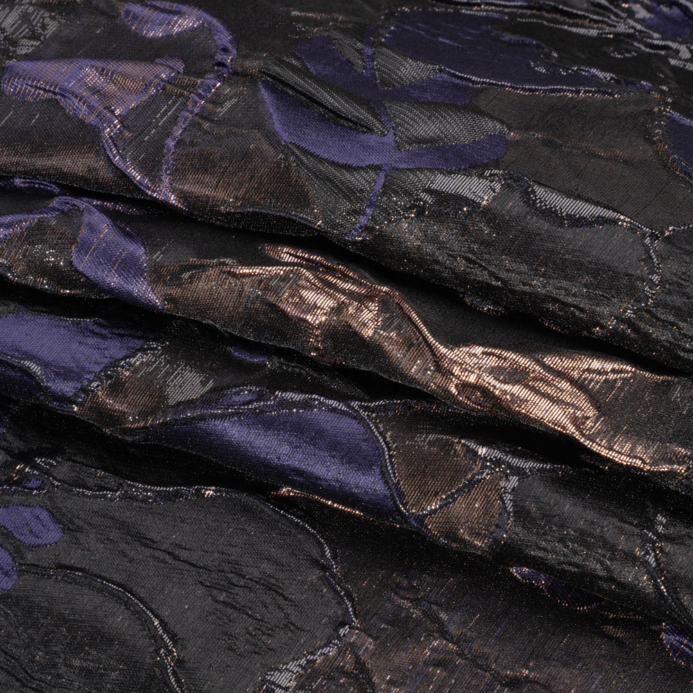 Metallic Rose Gold, Black and Navy Floral Luxury Brocade - Folded Metallic Rose Gold, Black and Navy Floral Luxury Brocade - Folded
