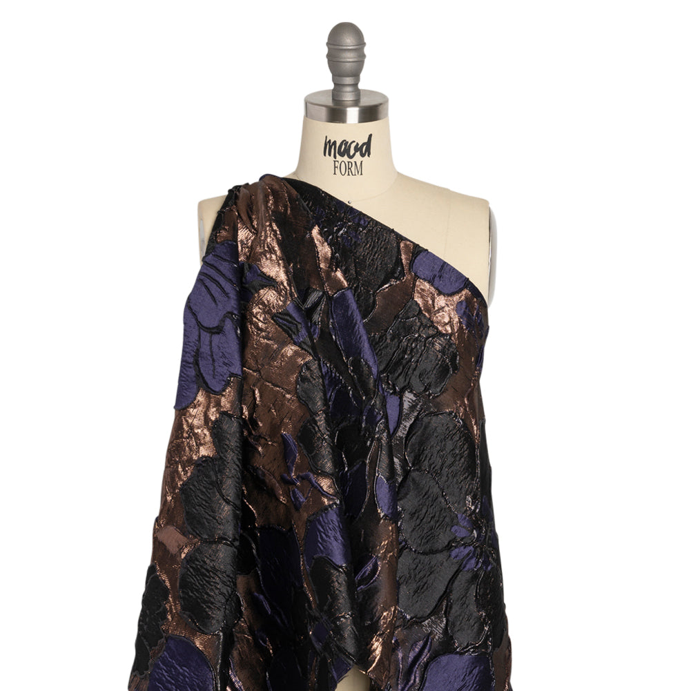 Metallic Rose Gold, Black and Navy Floral Luxury Brocade - Drape Metallic Rose Gold, Black and Navy Floral Luxury Brocade - Drape