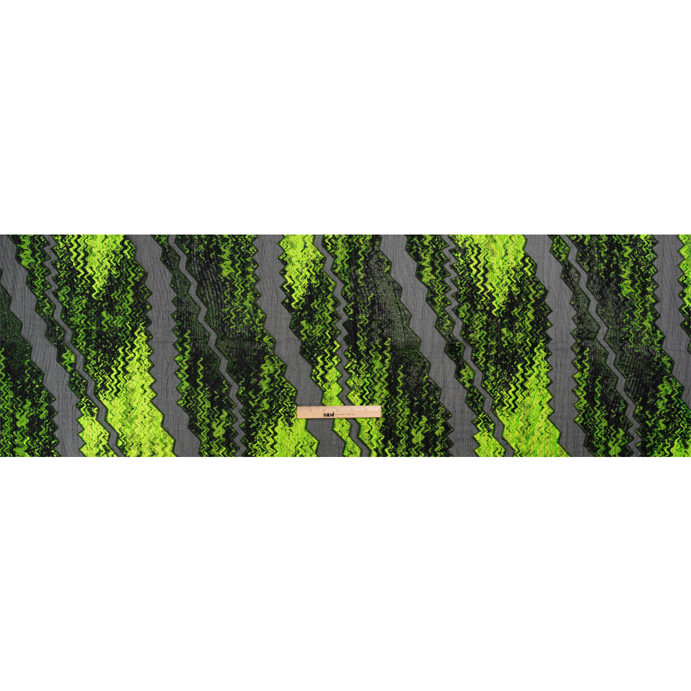 Metallic Black and Lime Green Drifting Rifts Crinkled Luxury Burnout Brocade - Full Metallic Black and Lime Green Drifting Rifts Crinkled Luxury Burnout Brocade - Full