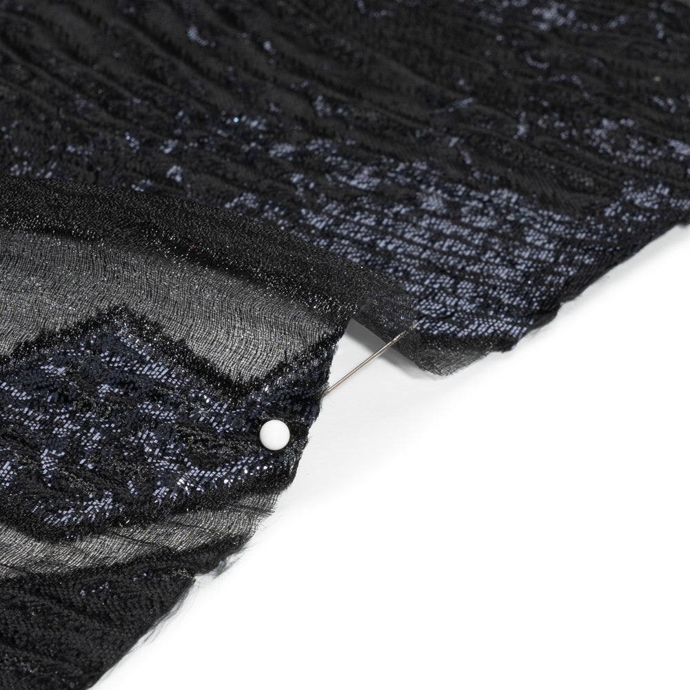 Metallic Midnight and Black Drifting Rifts Crinkled Luxury Burnout Brocade - Detail Metallic Midnight and Black Drifting Rifts Crinkled Luxury Burnout Brocade - Detail