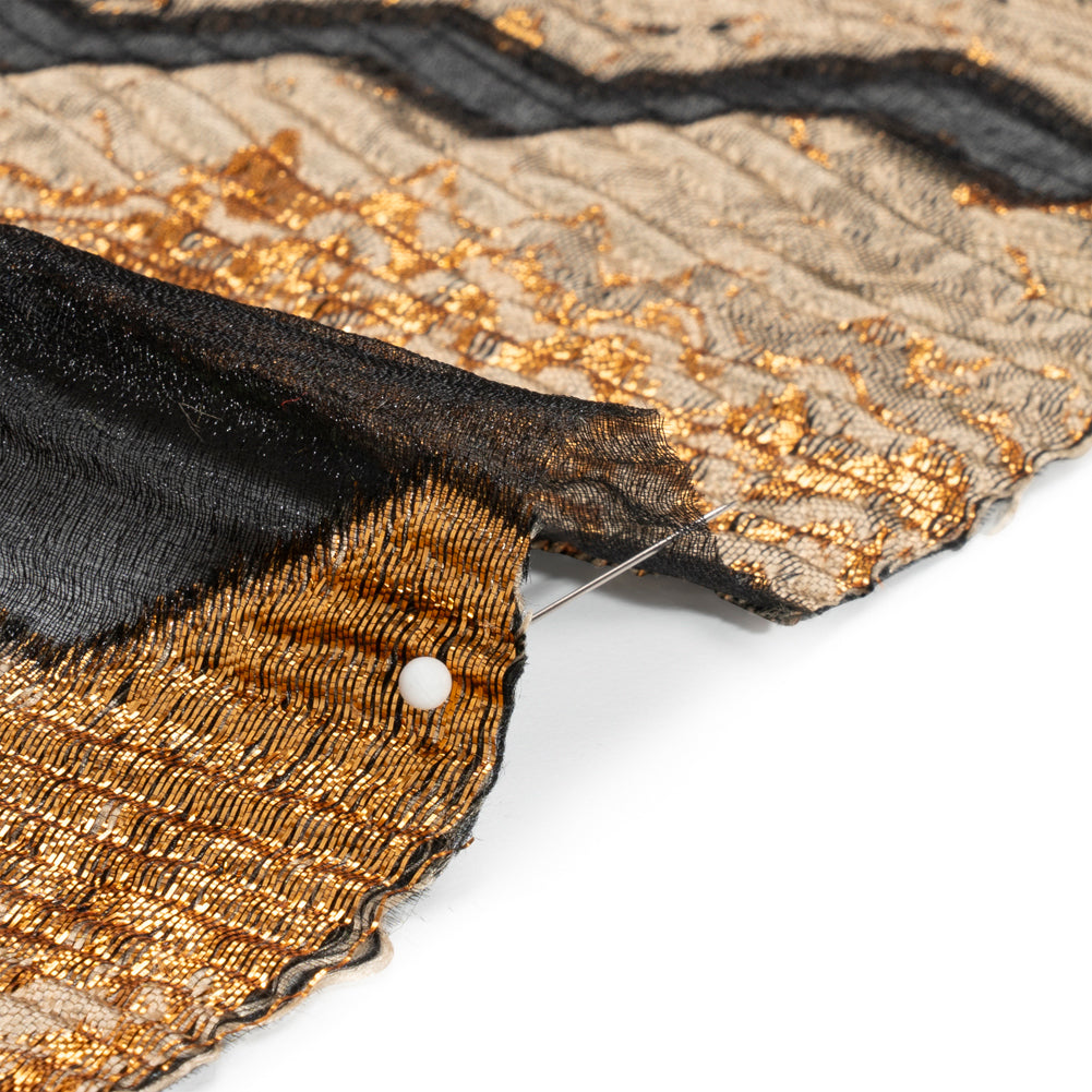 Metallic Gold, Taupe and Black Drifting Rifts Crinkled Luxury Burnout Brocade - Detail Metallic Gold, Taupe and Black Drifting Rifts Crinkled Luxury Burnout Brocade - Detail