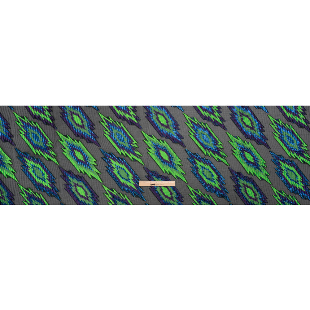 Metallic Blue, Purple and Lime Exploding Stars Ribbed Luxury Burnout Brocade Metallic Blue, Purple and Lime Exploding Stars Ribbed Luxury Burnout Brocade