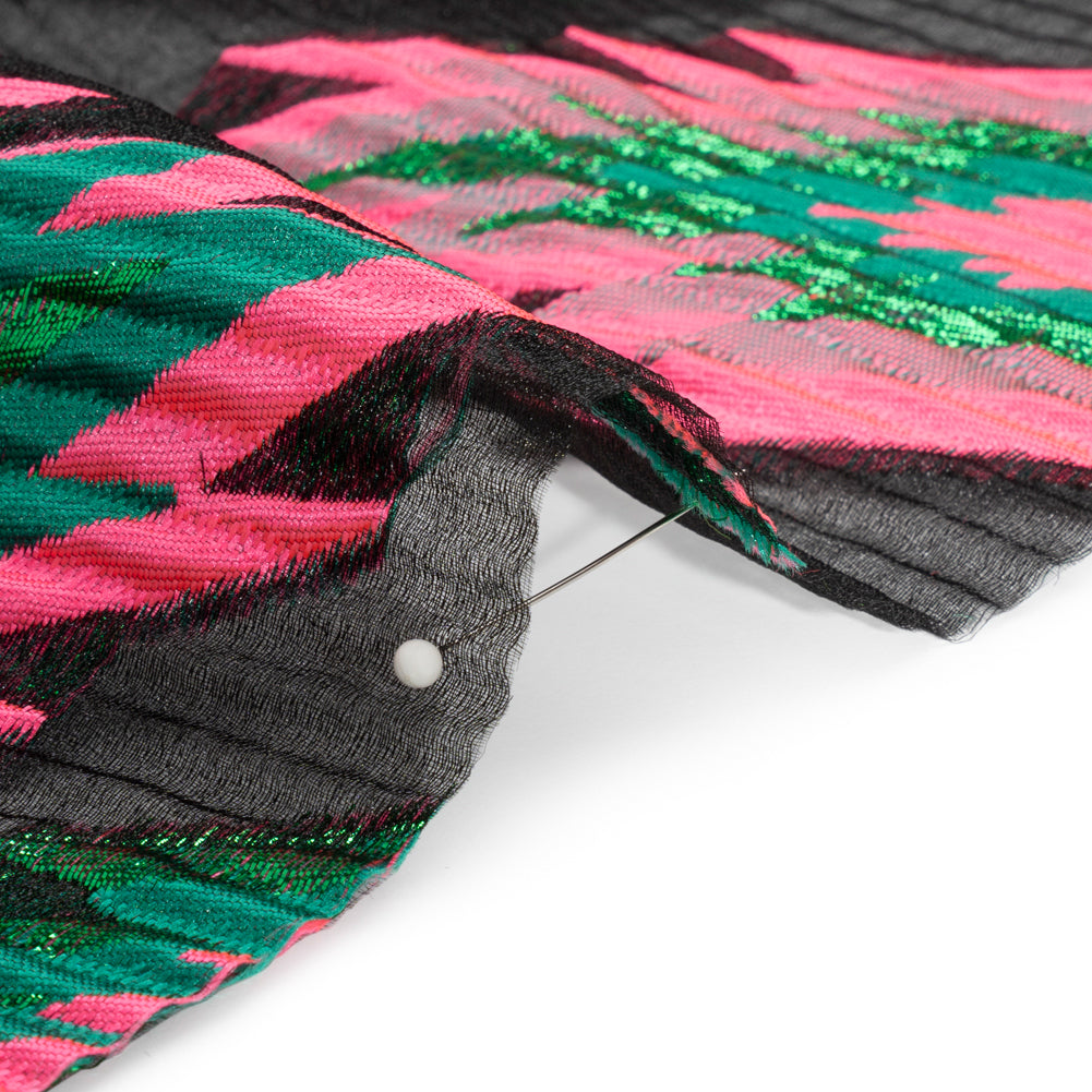 Metallic Green, Hot Pink and Black Exploding Stars Ribbed Luxury Burnout Brocade Metallic Green, Hot Pink and Black Exploding Stars Ribbed Luxury Burnout Brocade