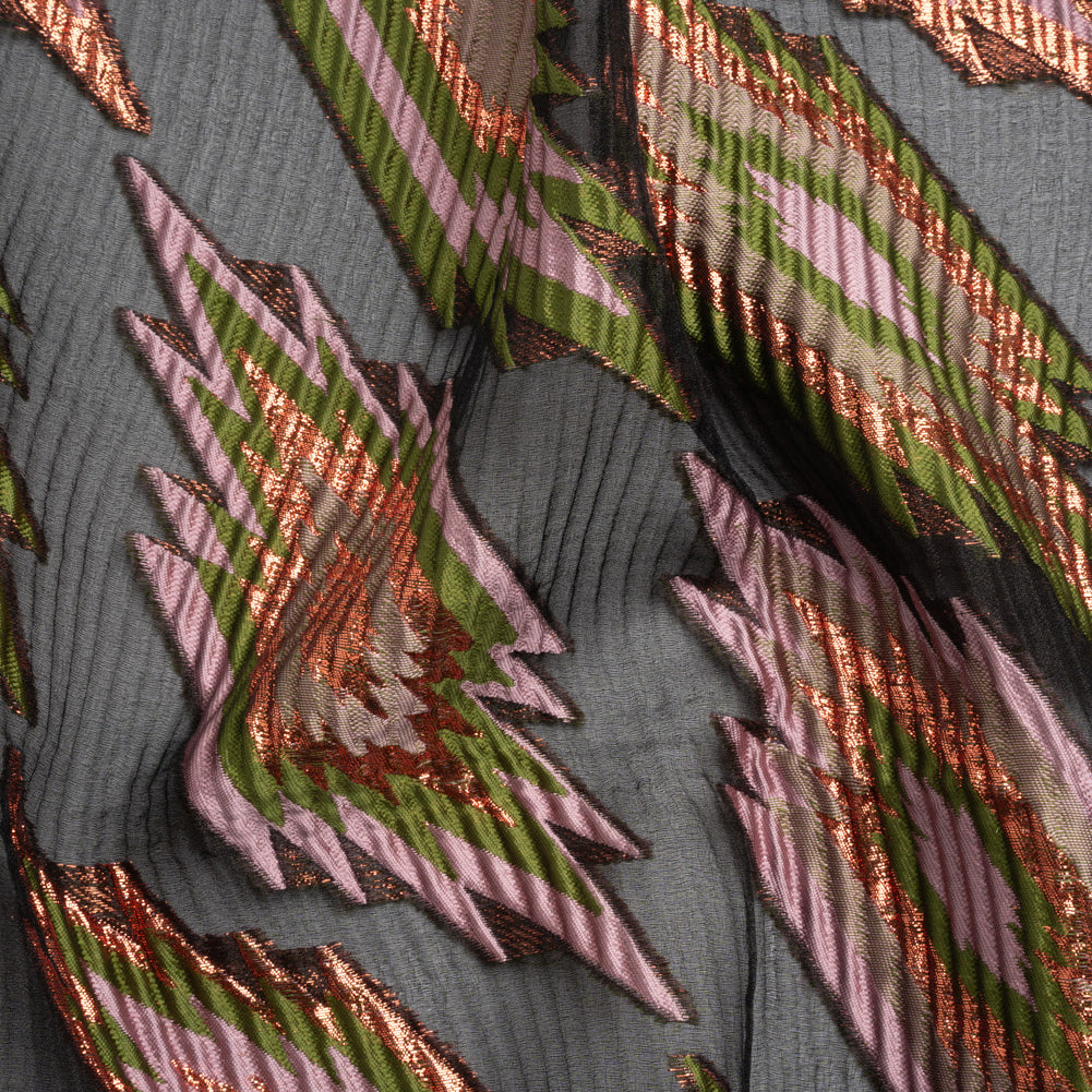 Metallic Copper, Mauve and Olive Exploding Stars Ribbed Luxury Burnout Brocade Metallic Copper, Mauve and Olive Exploding Stars Ribbed Luxury Burnout Brocade