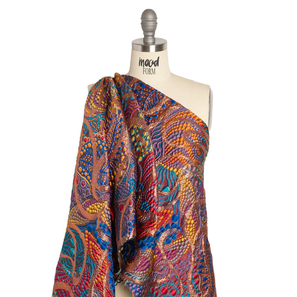 Metallic Copper, Blue and Red Organic Flow Luxury Brocade - Drape Metallic Copper, Blue and Red Organic Flow Luxury Brocade - Drape