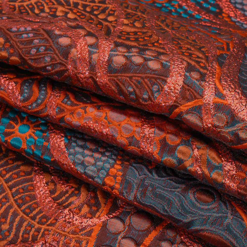 Metallic Red, Burnt Orange and Navy Organic Flow Luxury Brocade Metallic Red, Burnt Orange and Navy Organic Flow Luxury Brocade