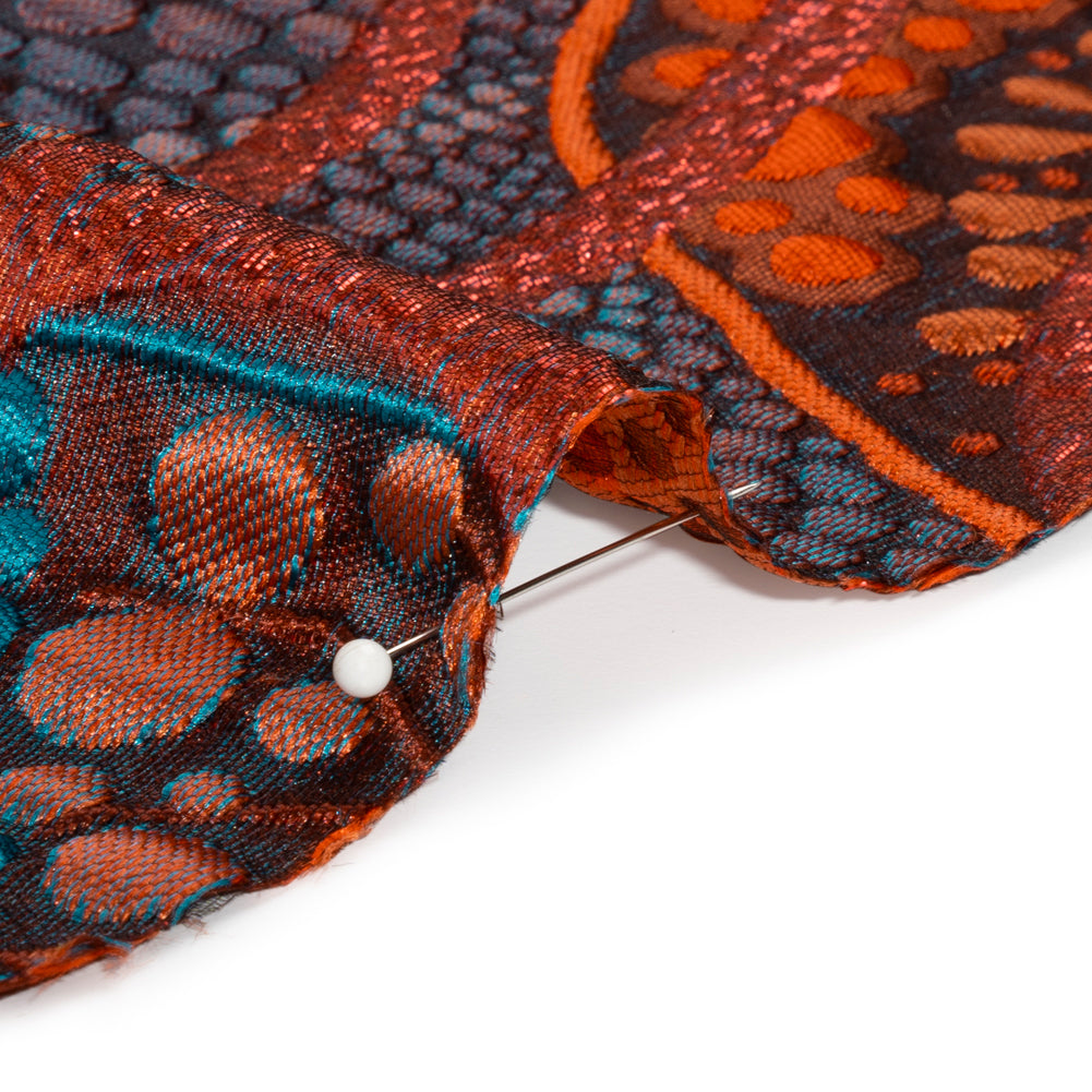 Metallic Red, Burnt Orange and Navy Organic Flow Luxury Brocade Metallic Red, Burnt Orange and Navy Organic Flow Luxury Brocade