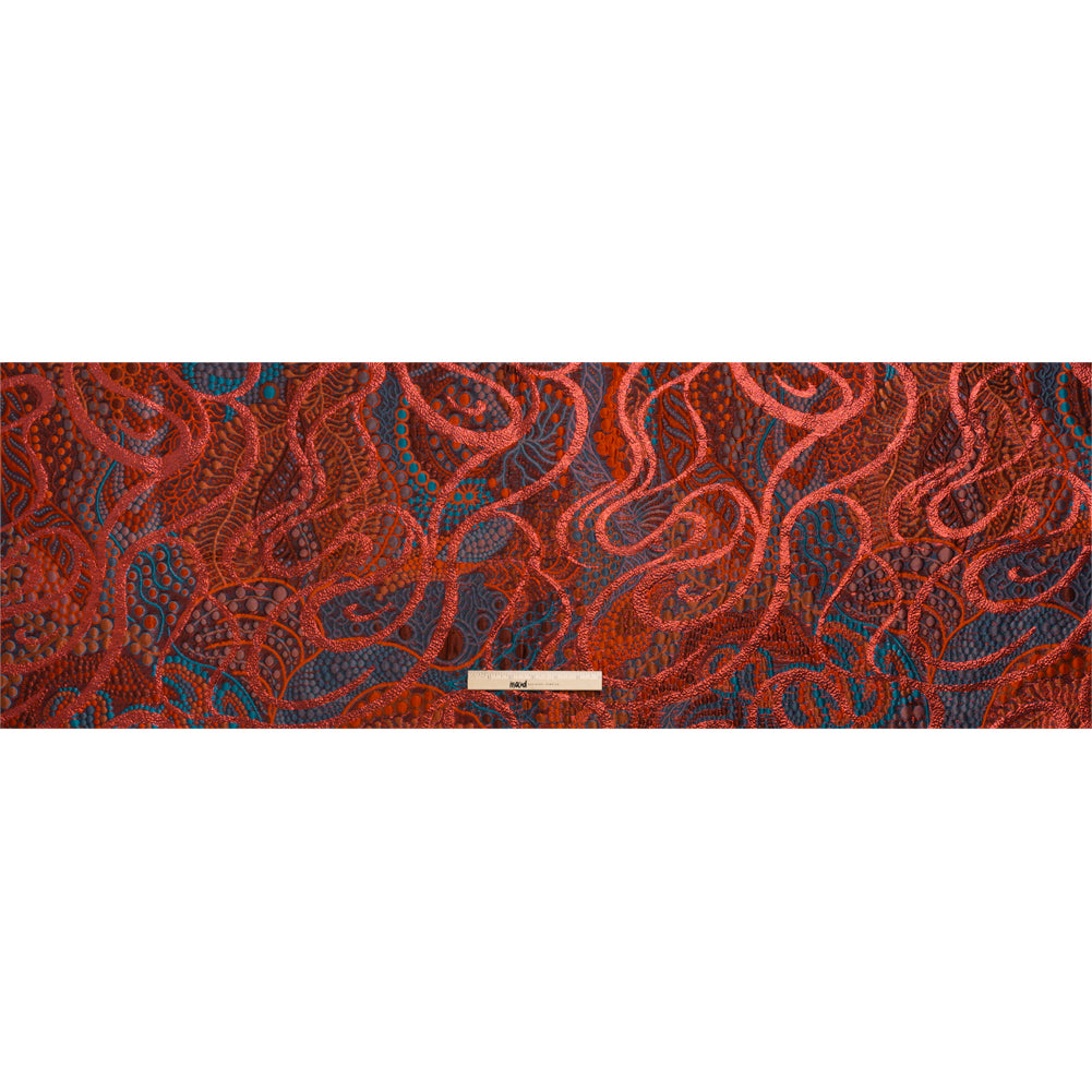 Metallic Red, Burnt Orange and Navy Organic Flow Luxury Brocade Metallic Red, Burnt Orange and Navy Organic Flow Luxury Brocade