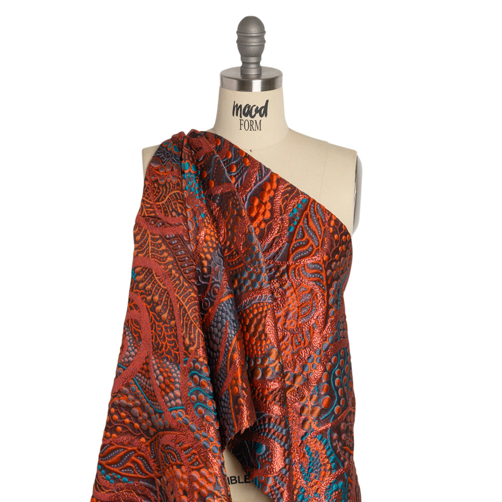 Metallic Red, Burnt Orange and Navy Organic Flow Luxury Brocade Metallic Red, Burnt Orange and Navy Organic Flow Luxury Brocade