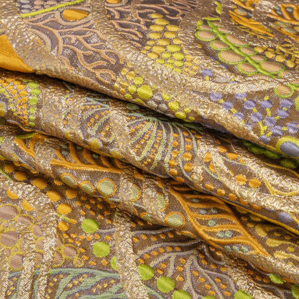 Metallic Gold, Yellow and Periwinkle Organic Flow Luxury Brocade Metallic Gold, Yellow and Periwinkle Organic Flow Luxury Brocade